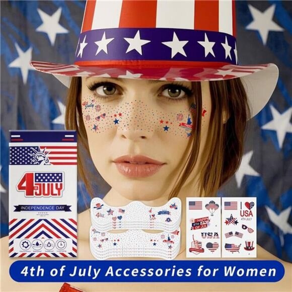 Face Glitter Star Freckles Temporary Tattoos, 4th of July Face USA Patriotic - Picture 2 of 6